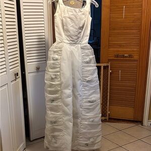 Mike Benet White Formal Gown with flowers down the side